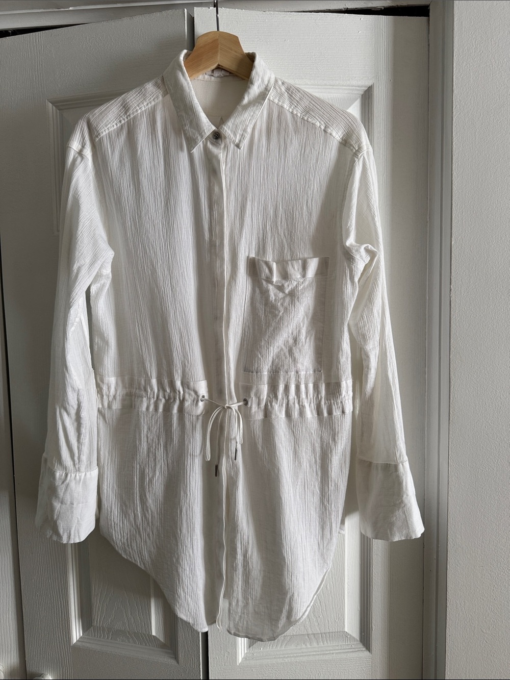 Helmut Lang White Drawstring Shirt-Jacket